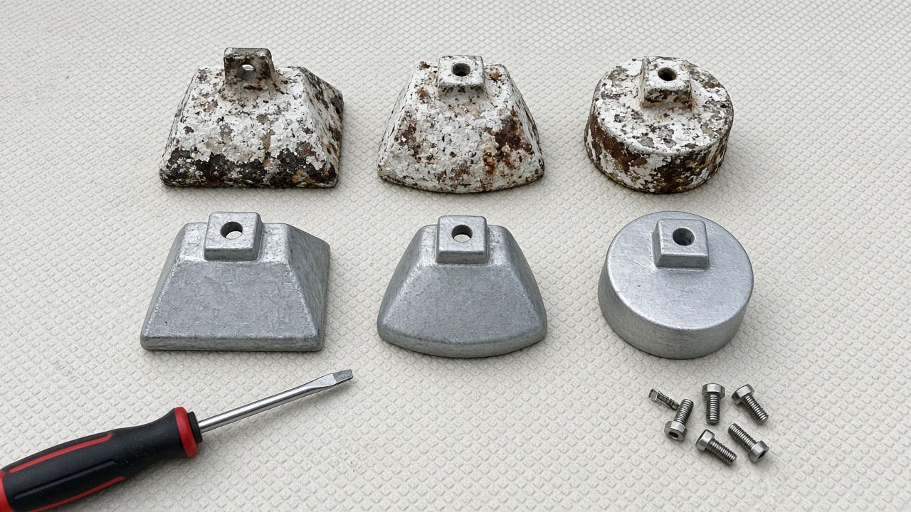 Anodes neuves et usées entretien 100 heures moteur bateau