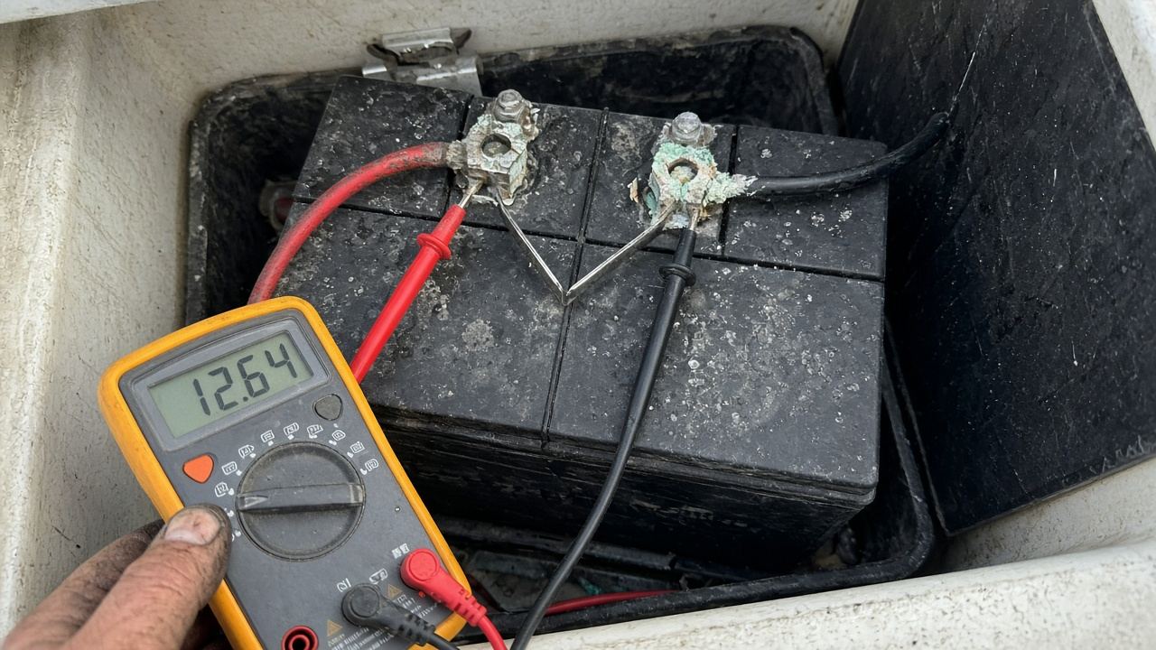 Test de batterie marine avec multimètre